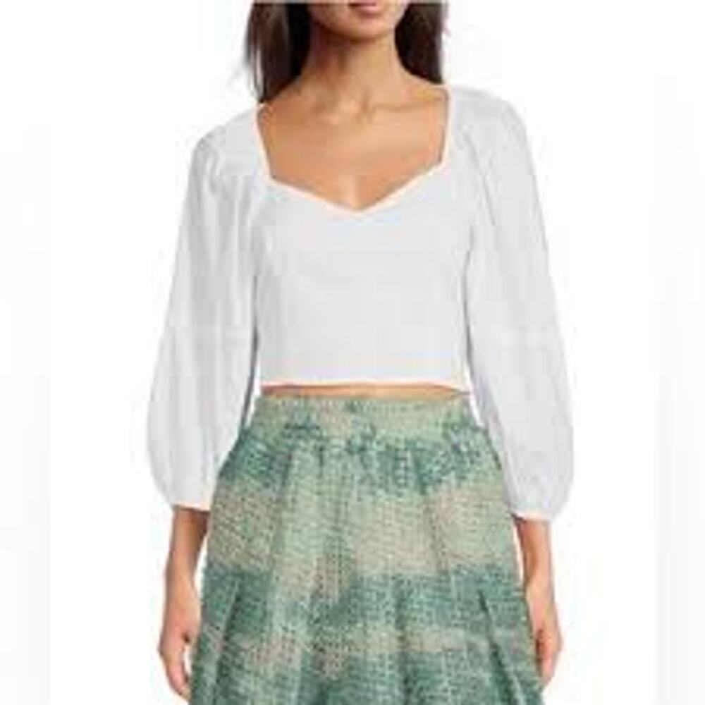 BURU MSRP $118 XS/S CROPPED PUFF SLEEVE TOPS WHITE MSRP $118